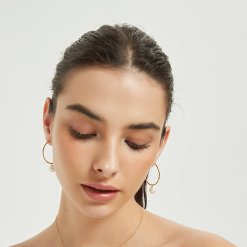 Freshwater Pearl Drop Large Hoop Dangling Earrings - House Of Pearls